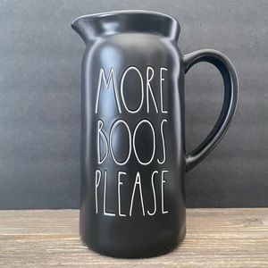 Rae Dunn MORE BOOS PLEASE Halloween Black Pitcher Green Inside NWT Magenta